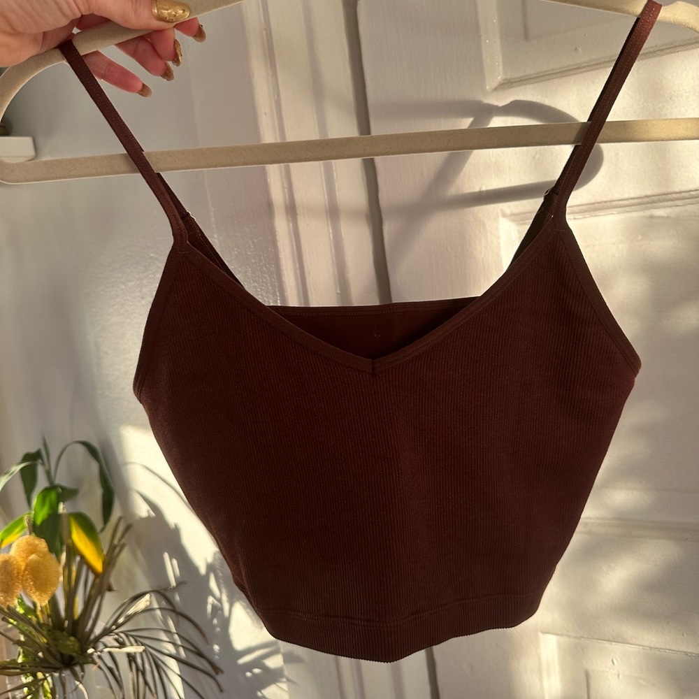 Abercrombie & Fitch Seamless Fabric Ribbed Brown Bralette Cropped Cami - L